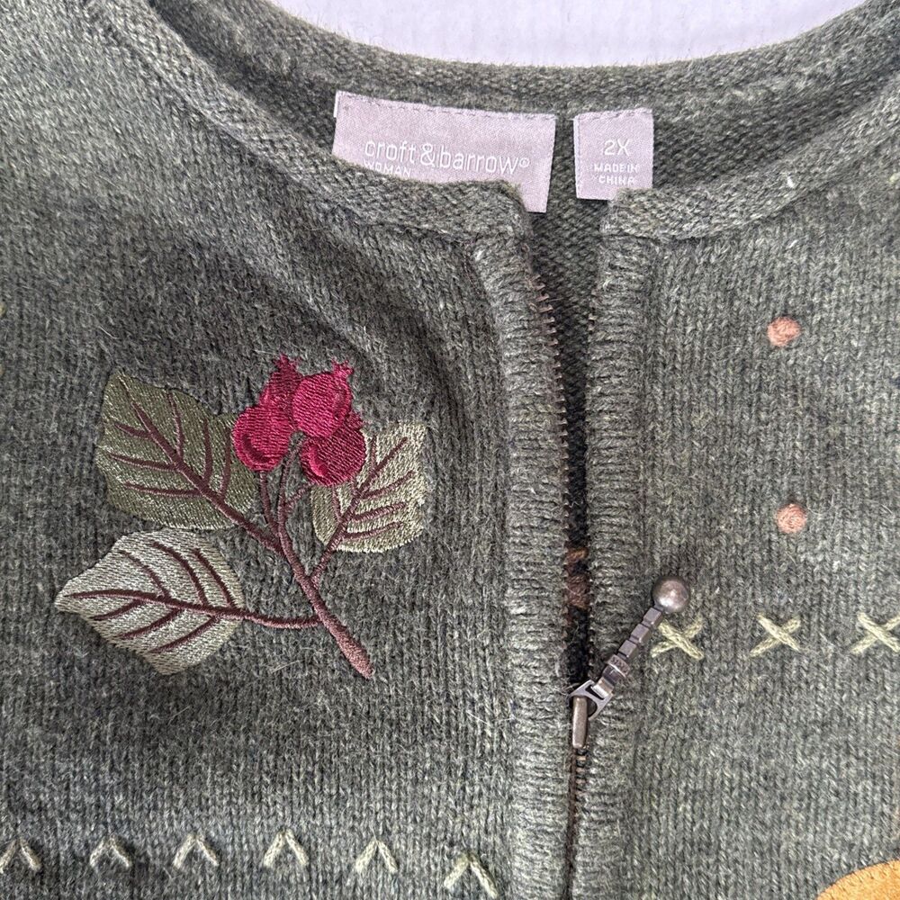 GrandmaCore Vtg 90s Autumn Harvest Cardigan Sweater 2X Embroidery Pumpkin Angora - Picture 6 of 12
